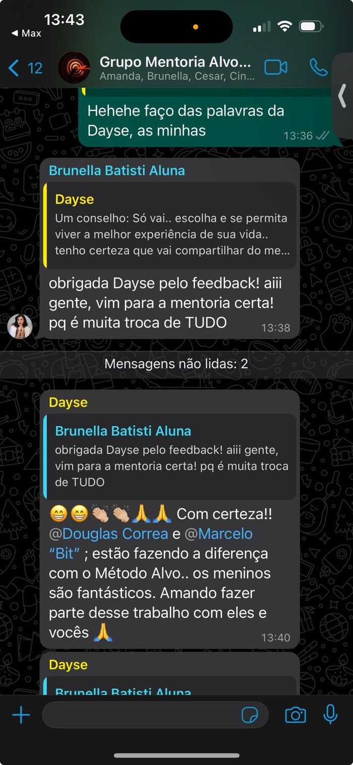 Print de feedback do grupo do Método Alvo